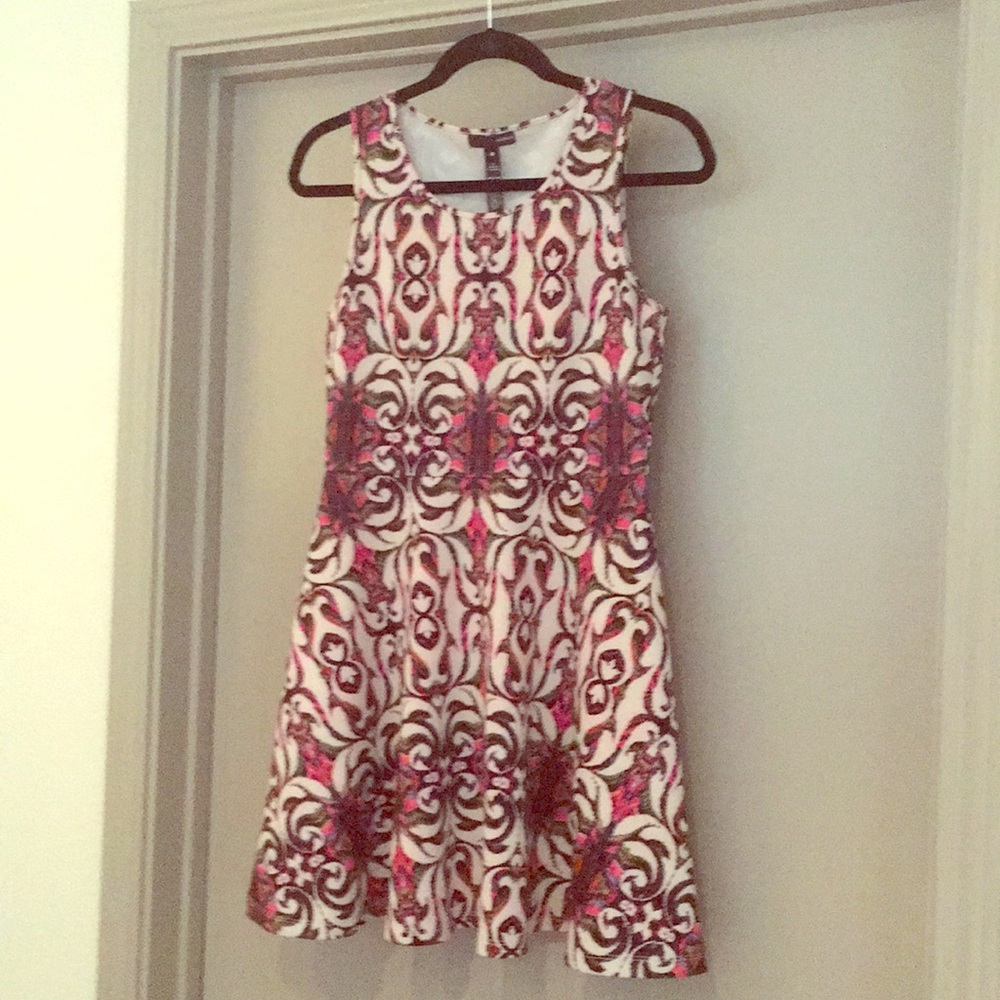 Aqua brocade print fit and flare dress